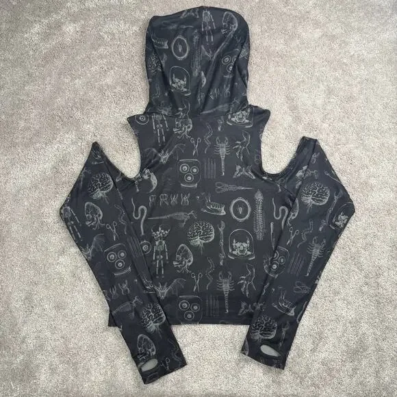 Cosmic Aura Hot Topic Skulls Brain Scorpion Cold Shoulder Crop Hoodie Size L - Picture 3 of 4